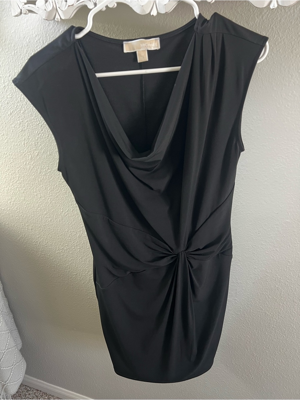 Michael Kors Black Cowl Neck Twist-Front Sheath Dress